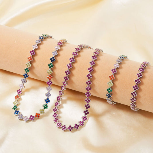 Colorful Clover Diamond Bracelet Necklace