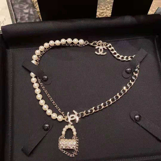 Chanel Leather Gold Bag Necklace