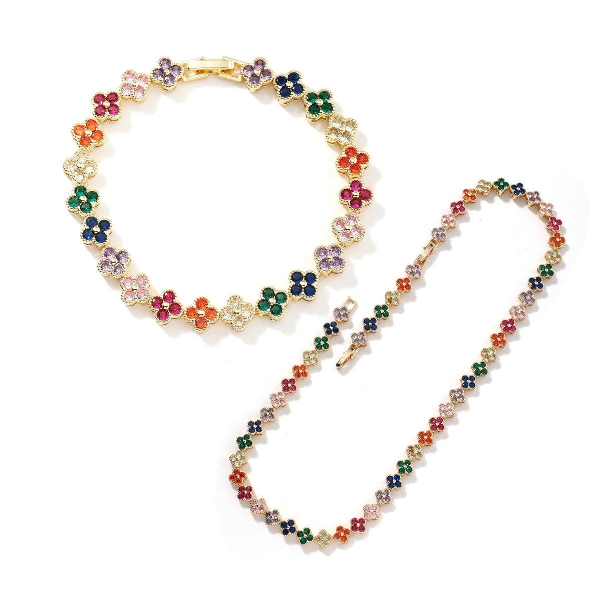 Colorful Clover Diamond Bracelet Necklace