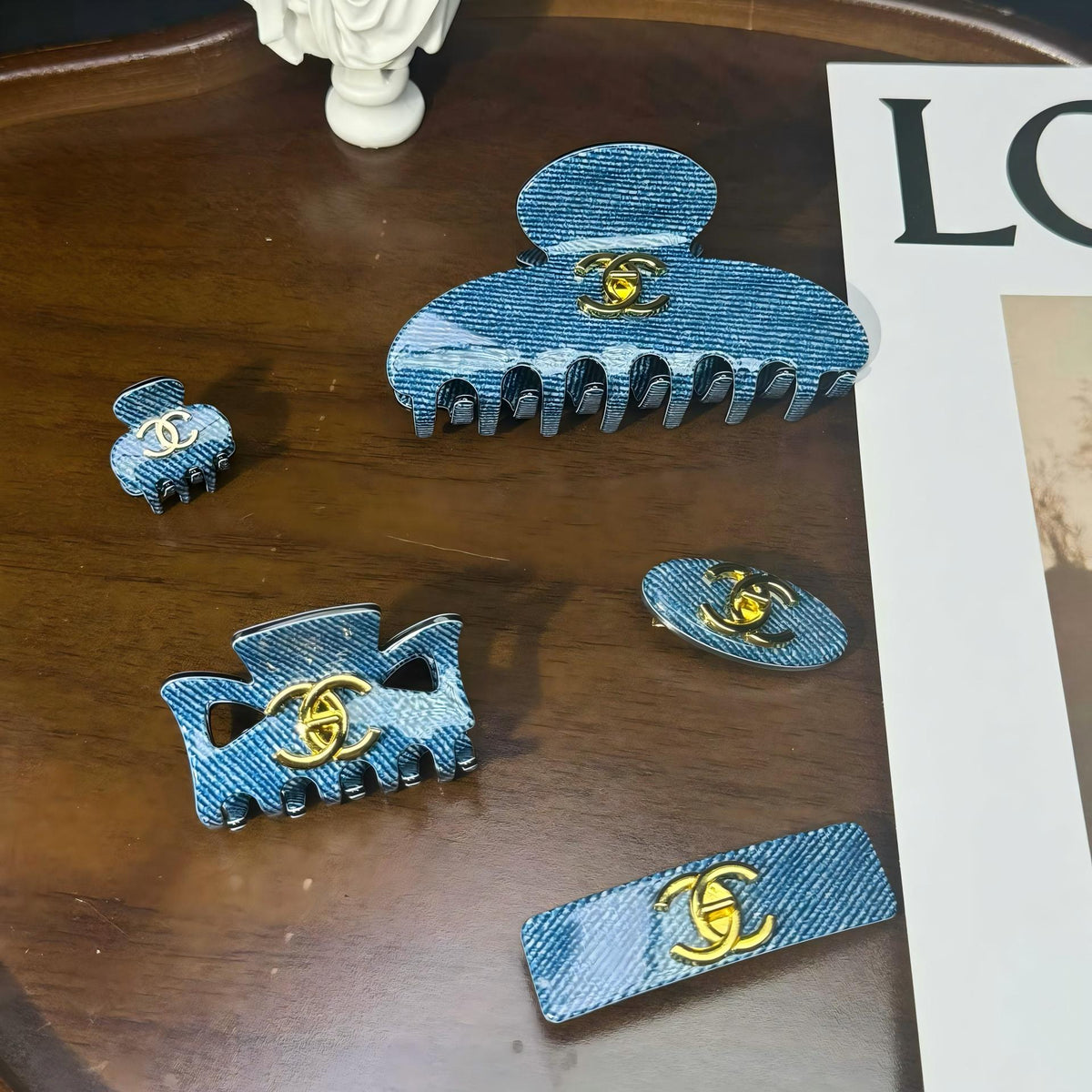 Chanel Denim Blue Hair Pins (Set: 5Pcs Total as the Main Pic)