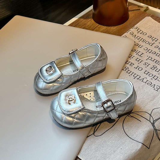 Chanel Kids Black Leather Flat