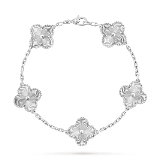 VCA 5 Motifs Bracelet Necklace Earrings Guilloche Silver Laser